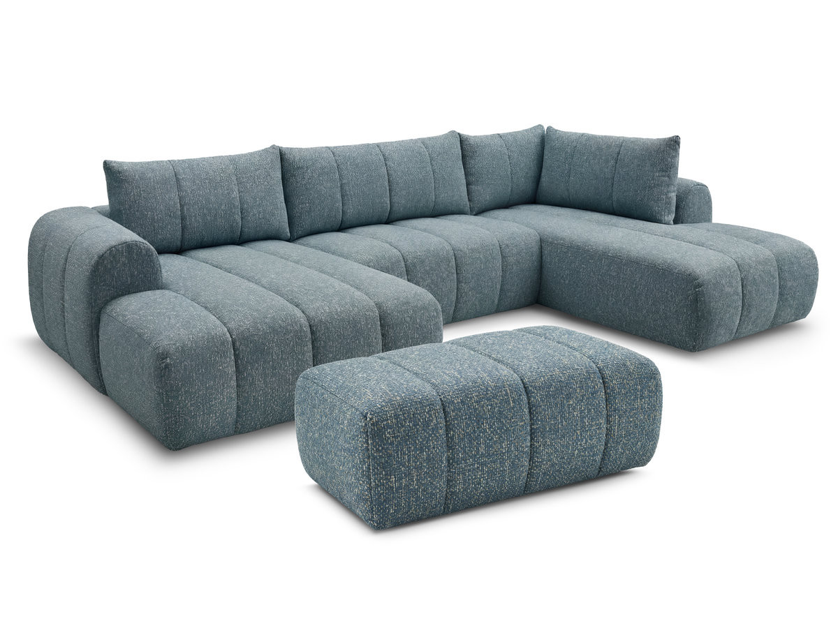 Canapé panoramique fixe NESTY tissu chiné avec pouf