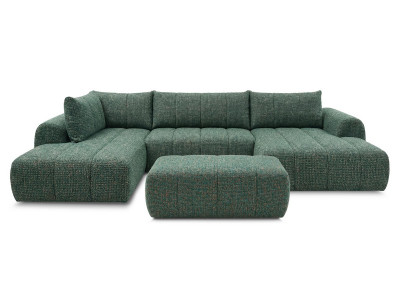 Canapé panoramique fixe NESTY tissu chiné avec pouf