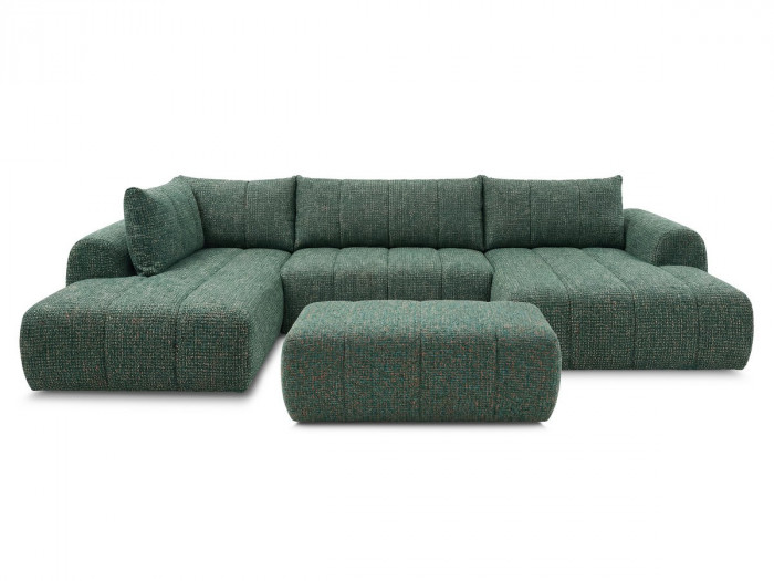 Canapé panoramique fixe NESTY tissu chiné avec pouf