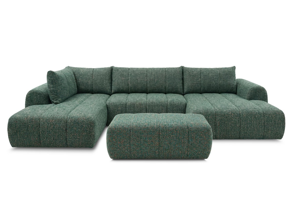 Canapé panoramique fixe NESTY tissu chiné avec pouf