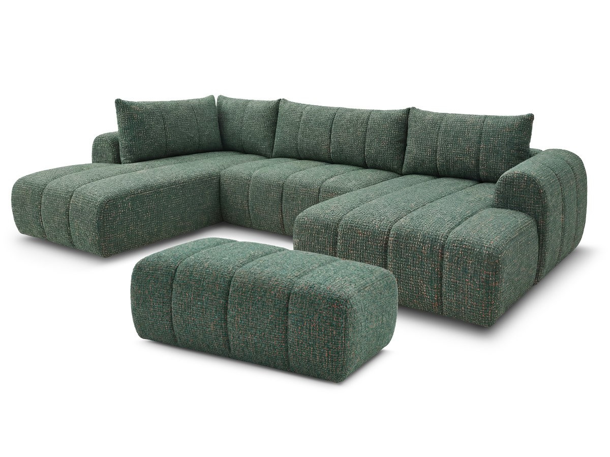 Canapé panoramique fixe NESTY tissu chiné avec pouf