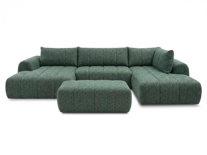 Canapé panoramique fixe NESTY tissu chiné avec pouf