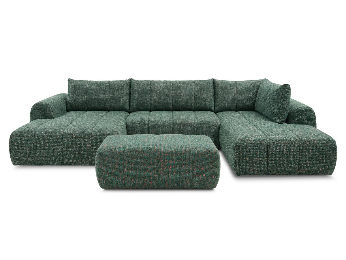 nesty vaste panoramabank in gemêleerde stof met voetenbank gekleurd donkergroen