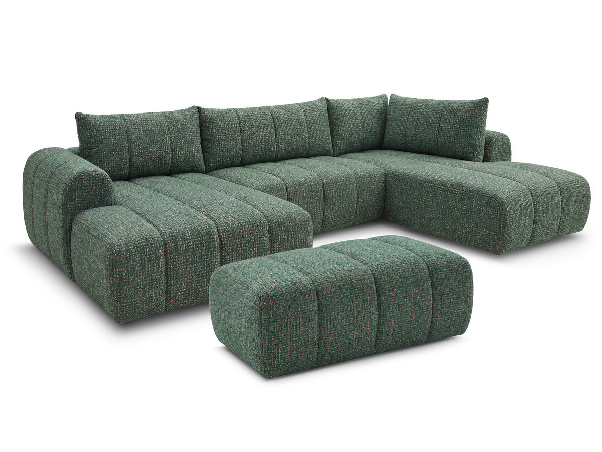 Canapé panoramique fixe NESTY tissu chiné avec pouf