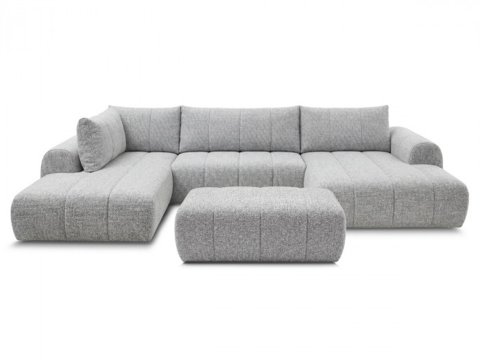 Canapé panoramique fixe NESTY tissu chiné avec pouf