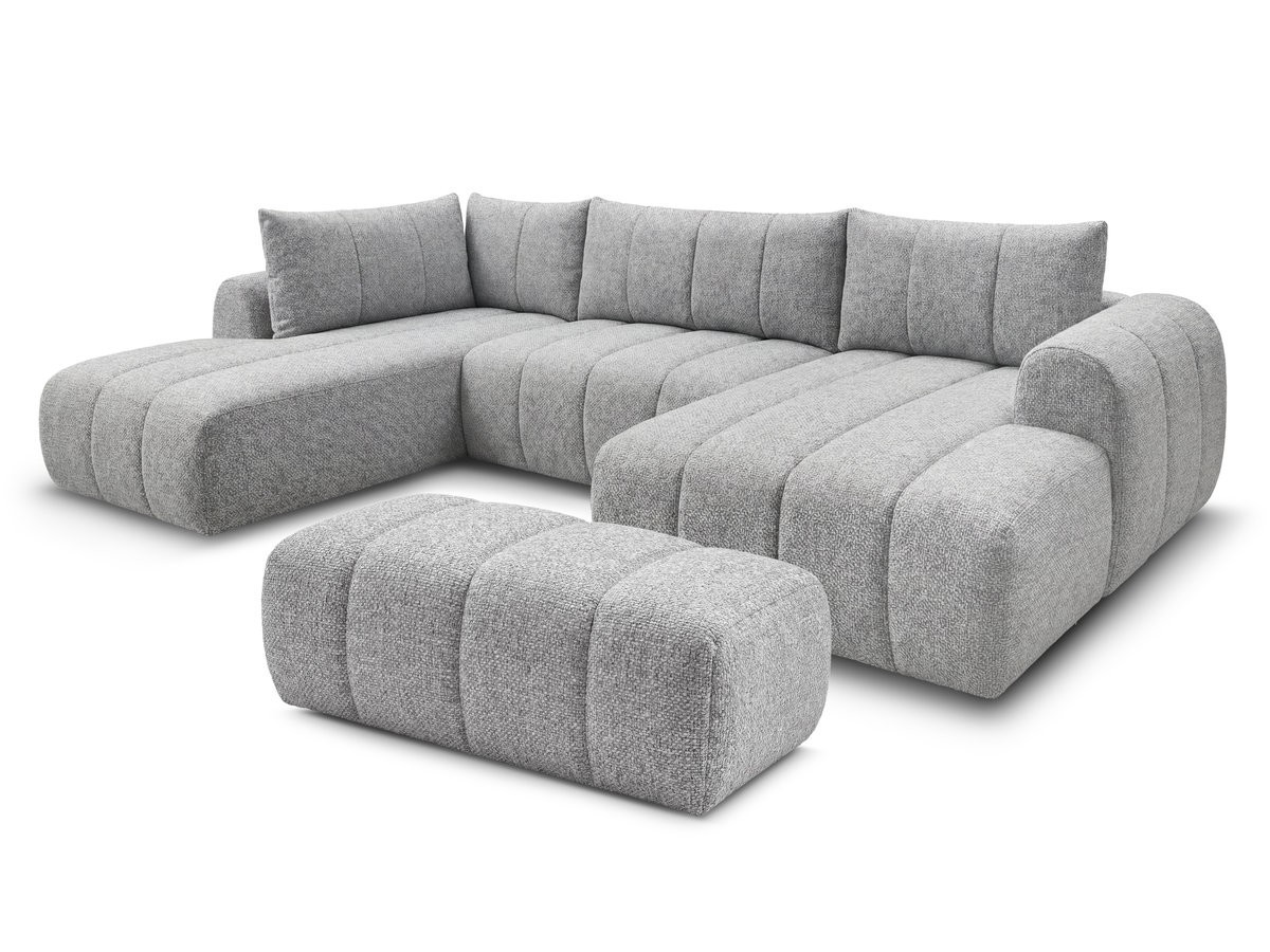 NESTY vaste panoramabank in gemêleerde stof met voetenbank