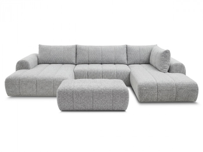 Canapé panoramique fixe NESTY tissu chiné avec pouf
