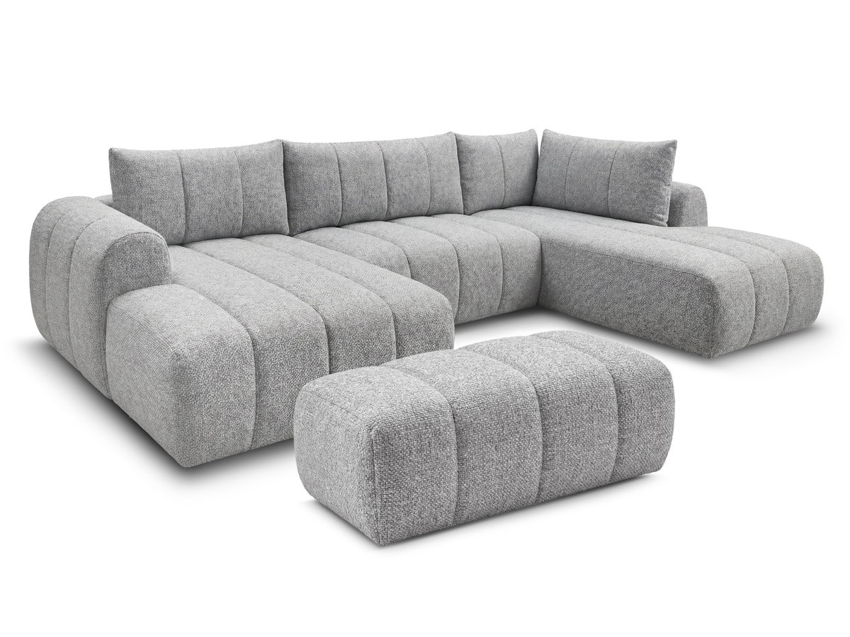 Canapé panoramique fixe NESTY tissu chiné avec pouf