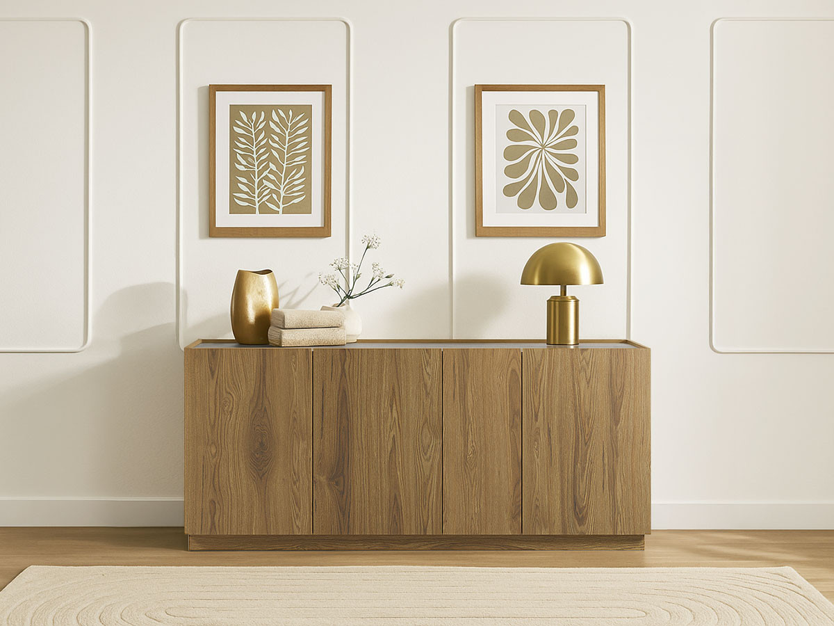 Ensemble MARION avec buffet 180 cm + meuble TV 160 cm effet chêne et travertin — vue 6