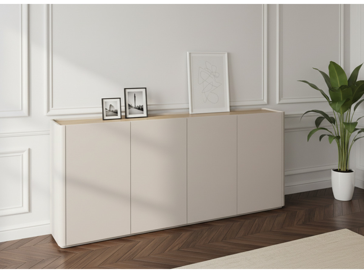 Ensemble ANYRA avec buffet 200 cm + meuble TV 200 cm + table basse avec tiroirs beige — vue 6