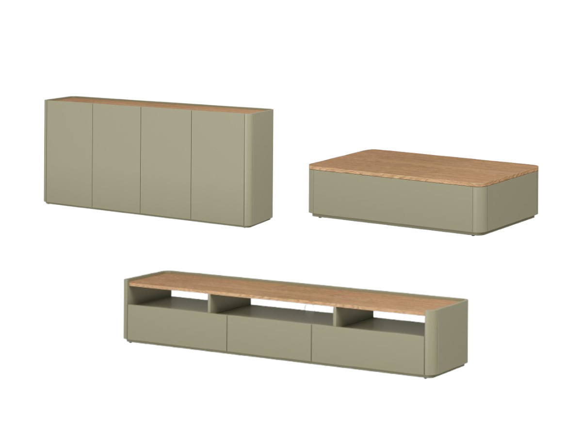 ensemble anyra avec buffet 200 cm + meuble tv 200 cm + table basse avec tiroirs de couleur vert