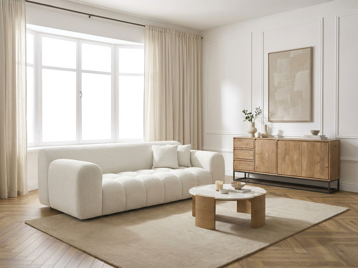 MELISSE 3-zits vaste rechte bank in structuurstof