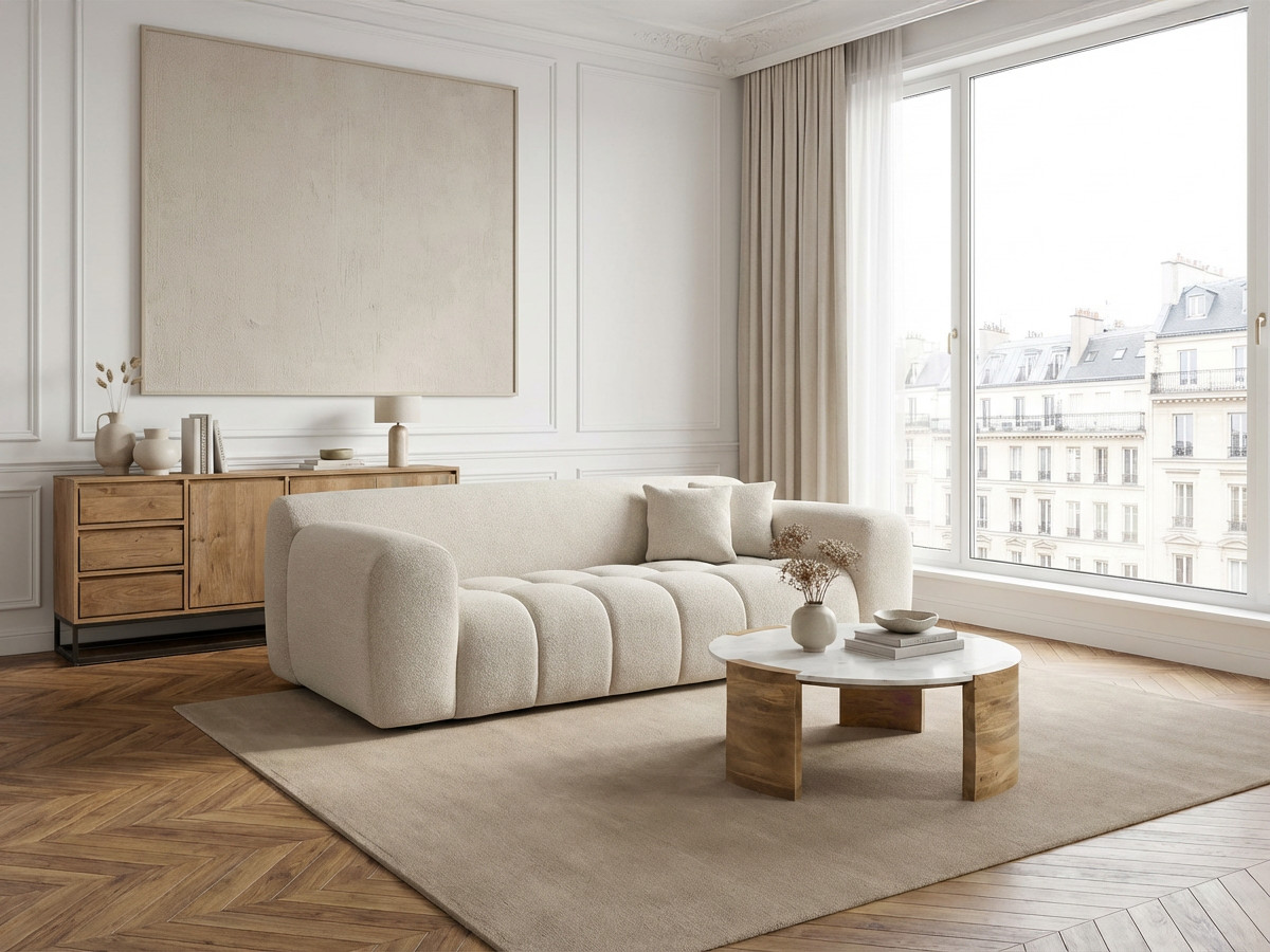 Canapé droit 3 places MELISSE texturé beige