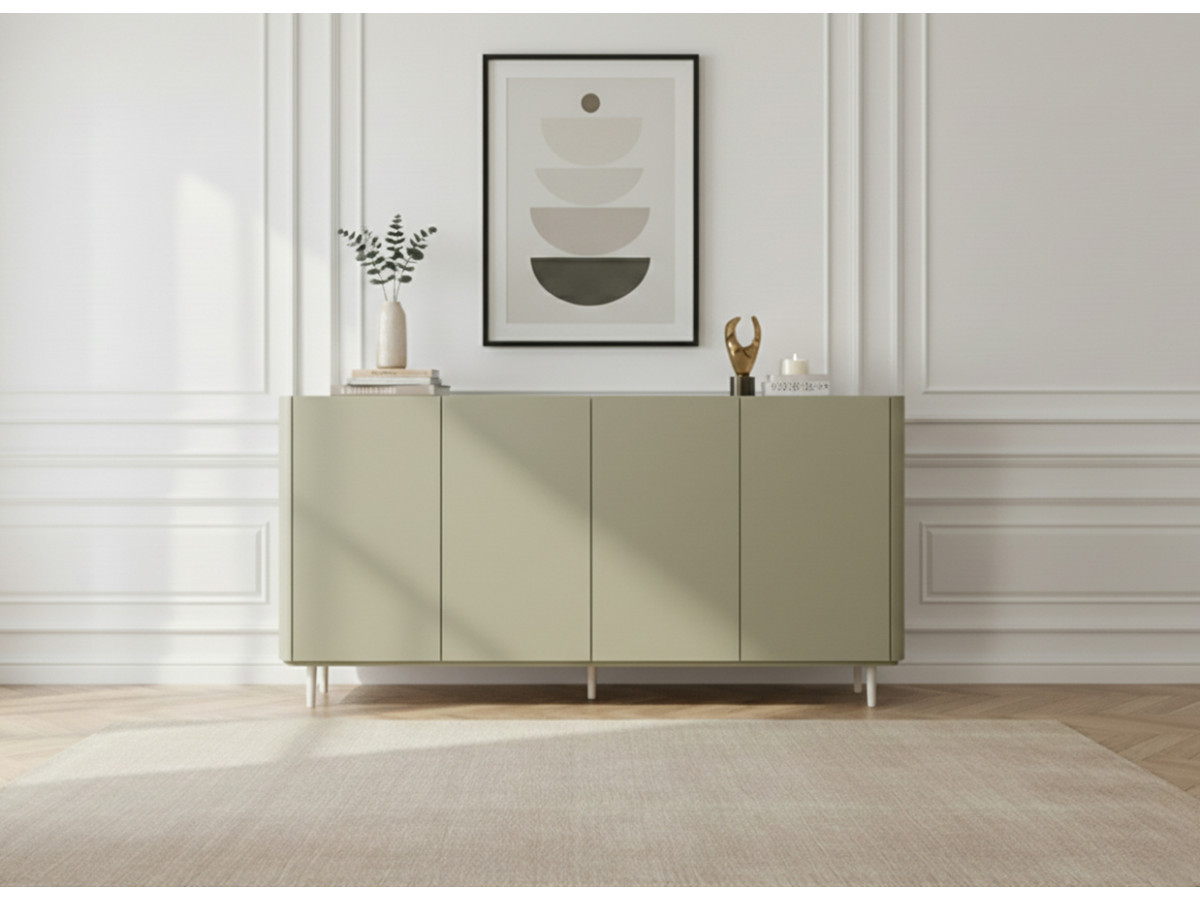 Ensemble ANYRA avec buffet 200 cm + meuble TV 200 cm + table basse avec tiroirs pieds en bois massif vert — vue 6