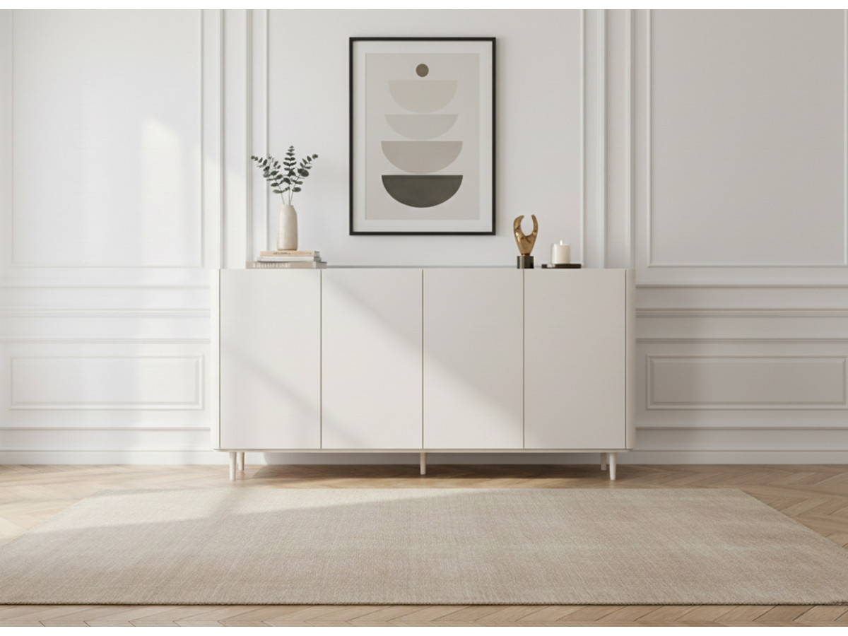 Ensemble ANYRA avec buffet 200 cm + meuble TV 200 cm + table basse avec tiroirs pieds en bois massif beige — vue 6