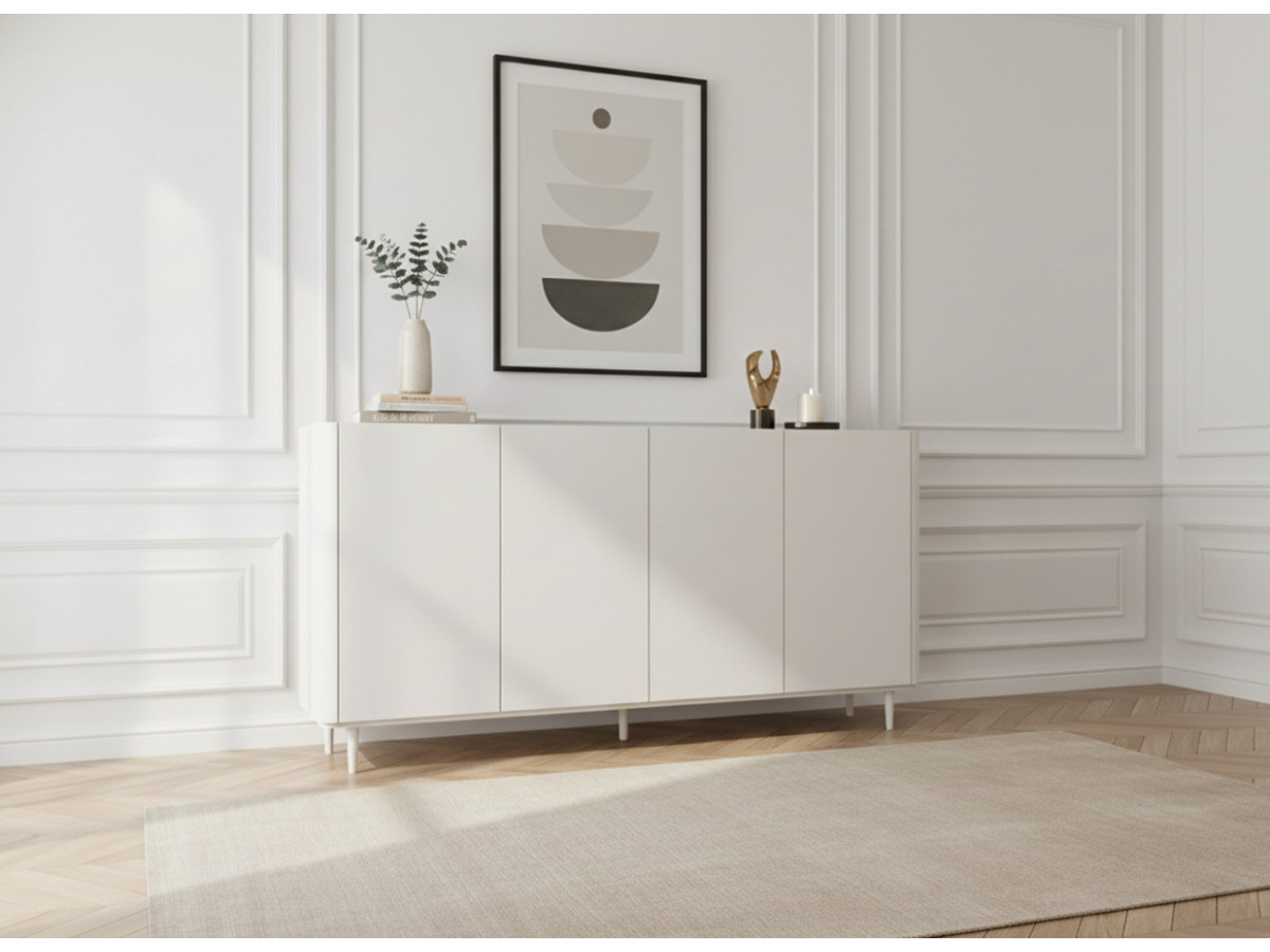 Ensemble ANYRA avec buffet 200 cm + meuble TV 200 cm + table basse avec tiroirs pieds en bois massif