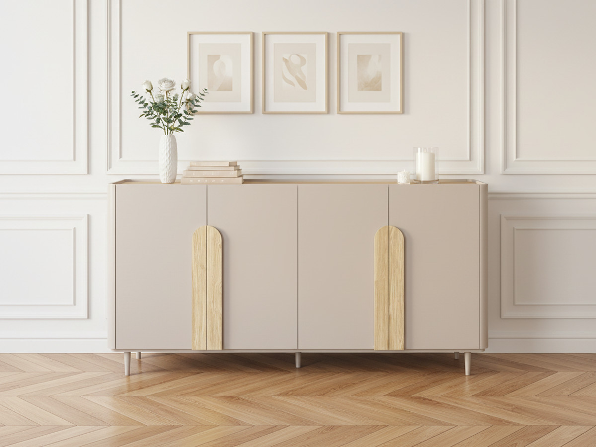 Ensemble ENYRA avec buffet 200 cm + meuble TV 2 tiroirs 200 cm pieds en bois massif