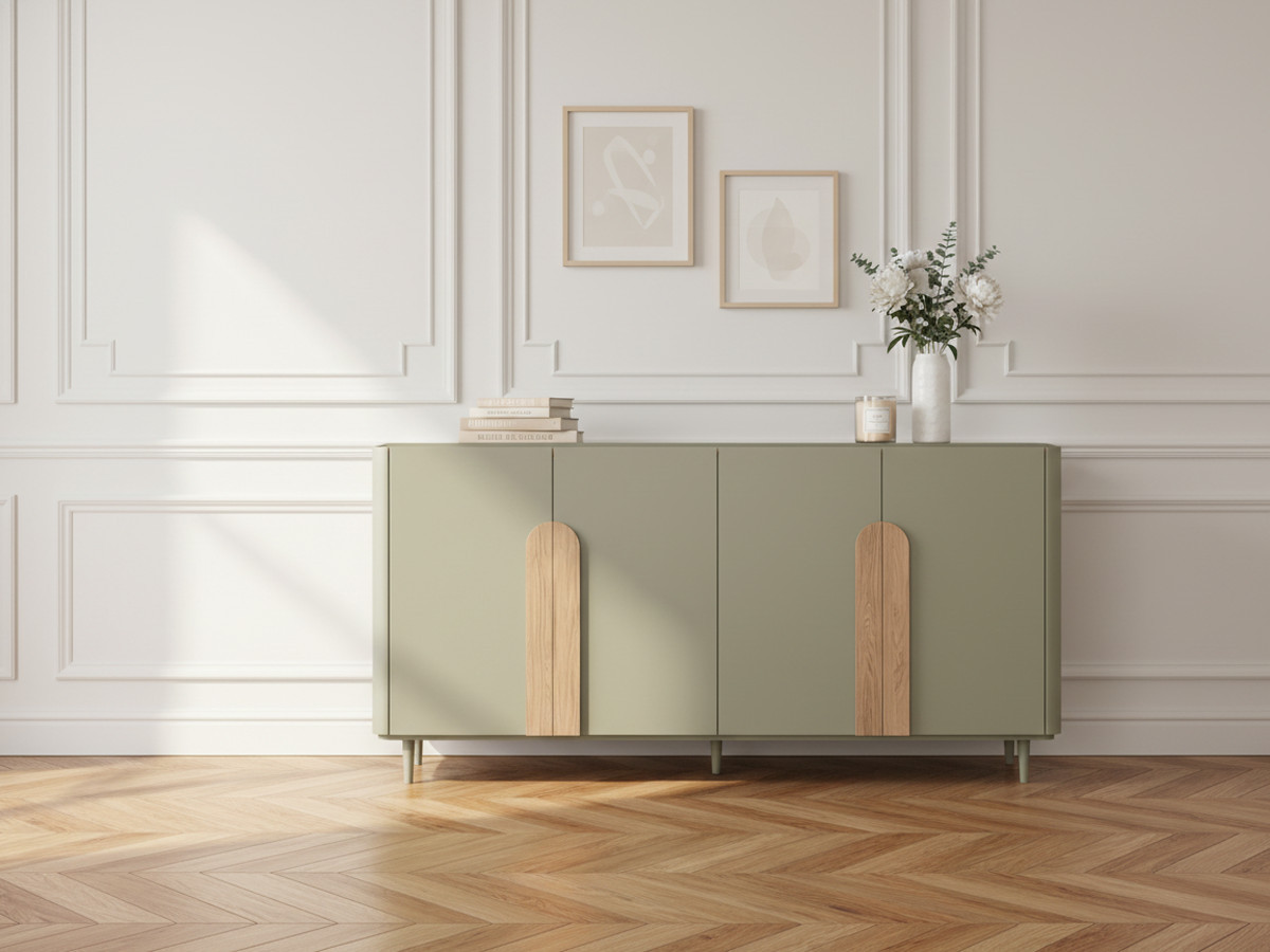 ENYRA set met dressoir van 200 cm + tv-meubel van 200 cm met 2 lades en massief houten poten