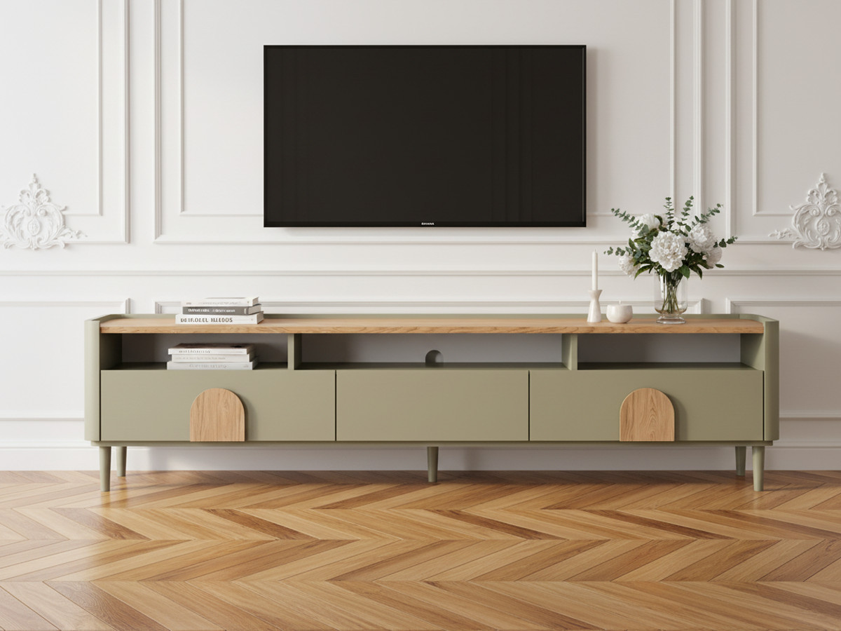 ENYRA set met dressoir van 200 cm + tv-meubel van 200 cm met 2 lades en massief houten poten
