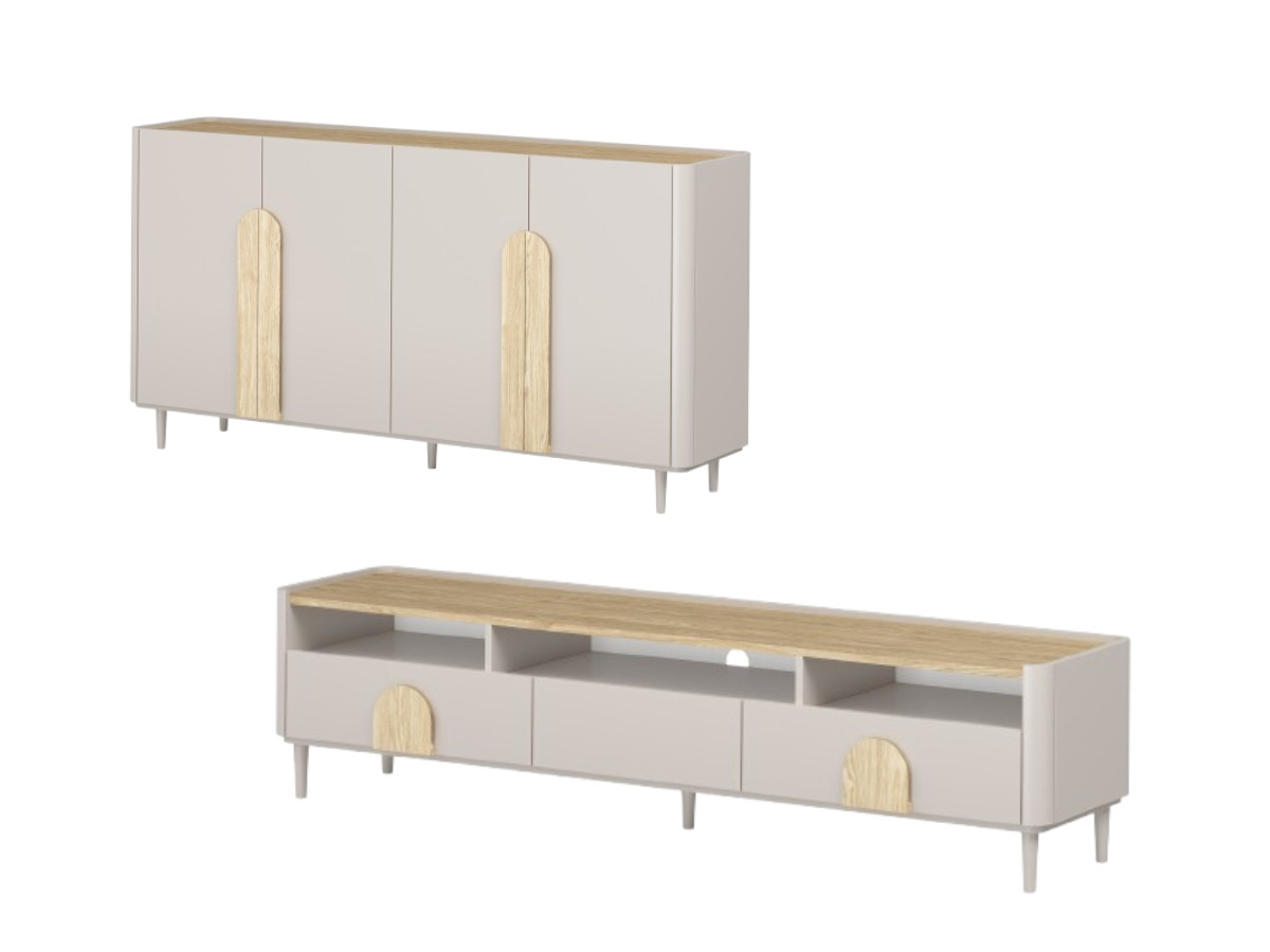 Ensemble ENYRA avec buffet 200 cm + meuble TV 2 tiroirs 200 cm pieds en bois massif