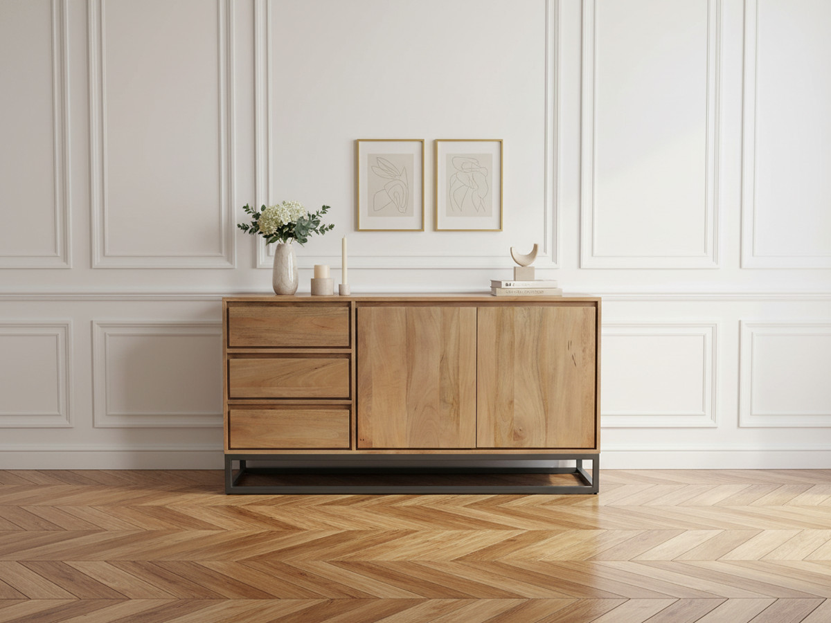 Ensemble BERGERAC avec buffet 150 cm + meuble TV 140 cm + table basse bois massif de manguier — vue 6