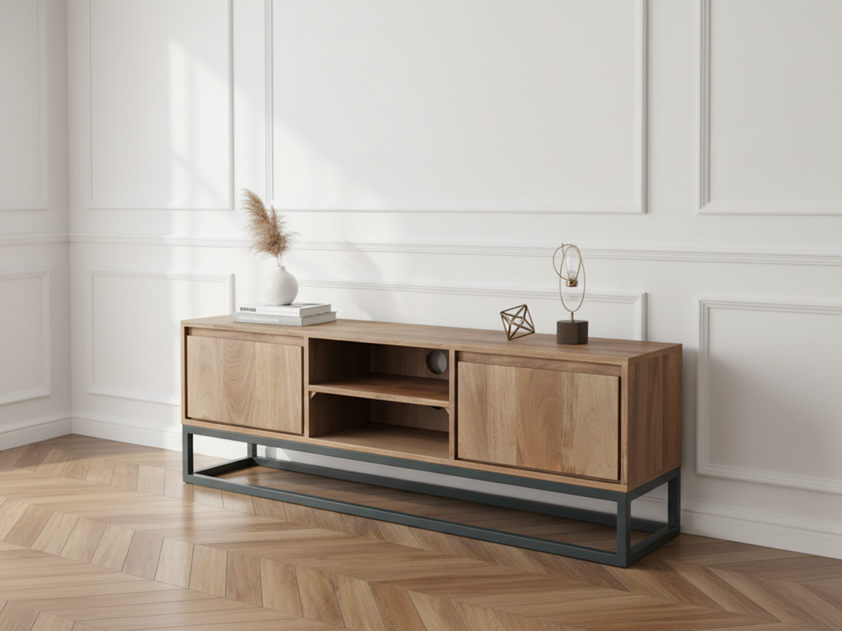 Ensemble BERGERAC avec buffet 150 cm + meuble TV 140 cm + table basse bois massif de manguier