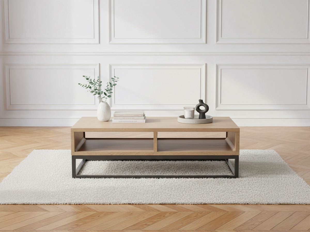 Ensemble BERGERAC avec buffet 190 cm + meuble TV 200 cm + table basse bois massif de manguier