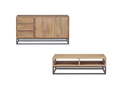 Ensemble BERGERAC avec buffet 150 cm + table basse bois massif de manguier