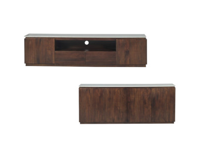 Ensemble BARBARA avec buffet 200 cm + meuble TV 200 cm en bois massif de manguier et marbre