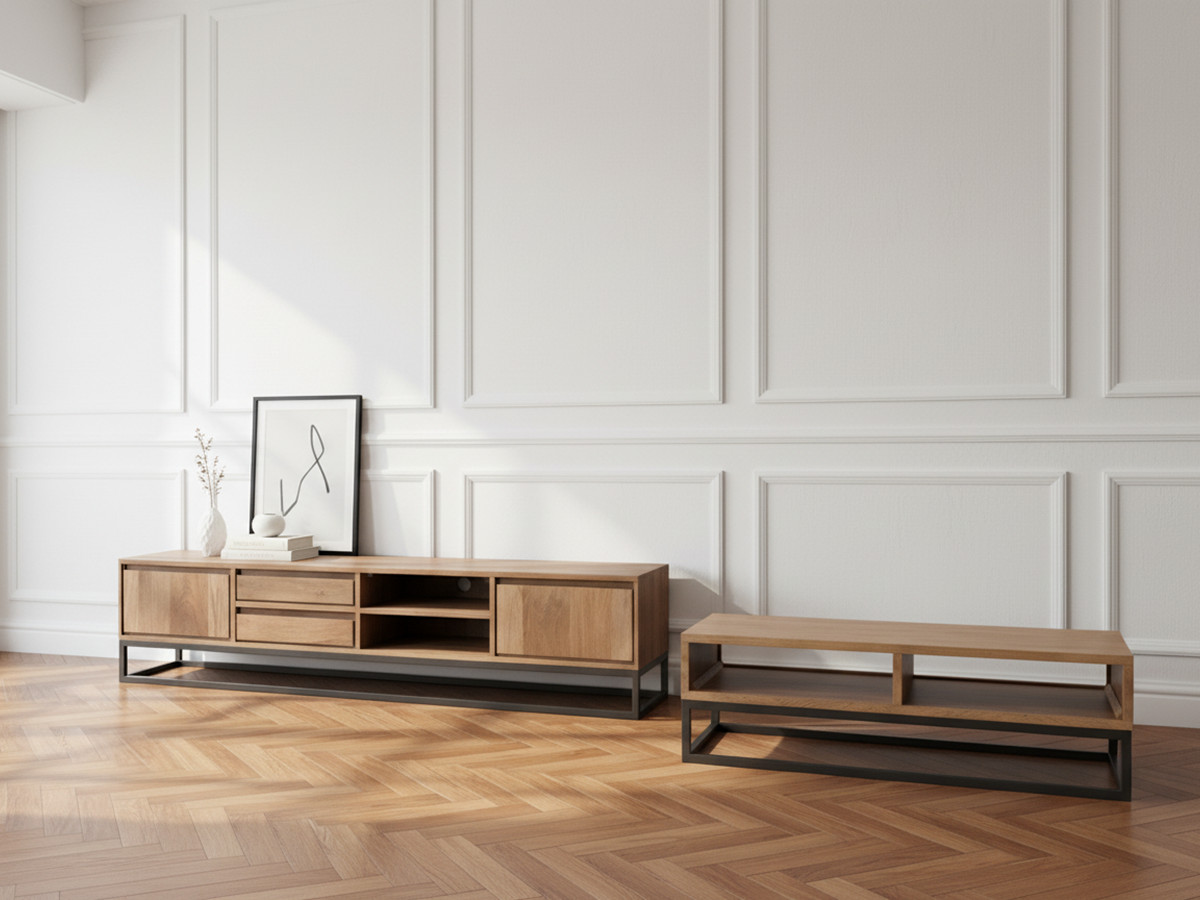 Ensemble BERGERAC avec meuble TV 200 cm + table basse en bois massif de manguier — vue 5