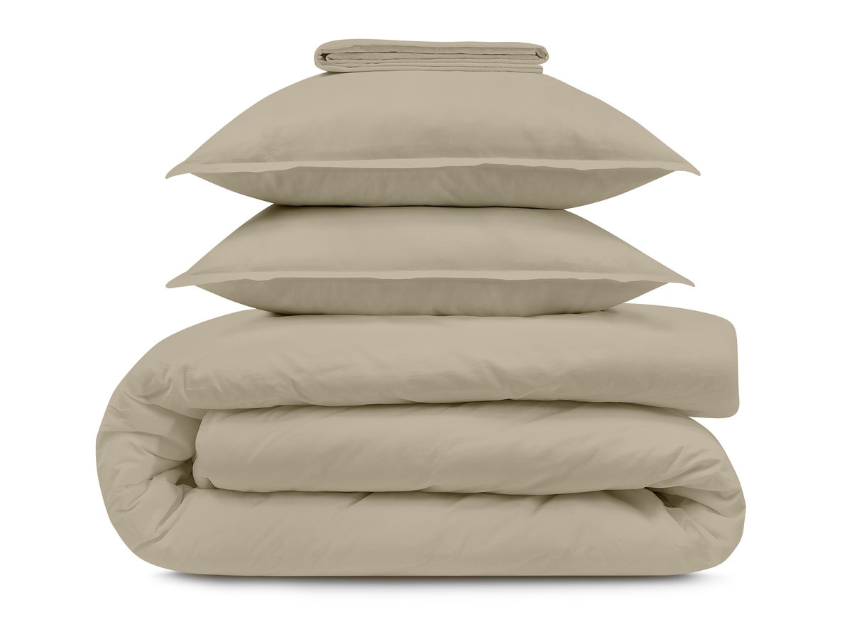 Parure en satin lavé NEMESIS beige 220x240 + 2x65x65 +