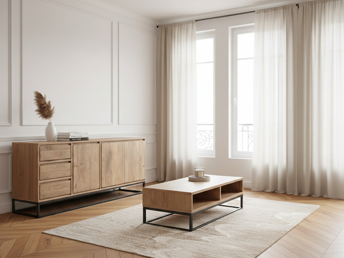 Buffet 3 portes 190 cm BERGERAC Bois massif de manguier