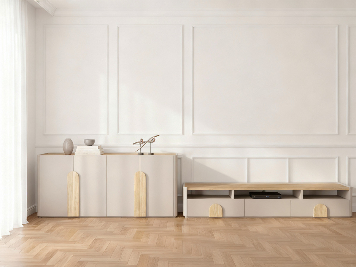Ensemble ENYRA avec buffet 200 cm + meuble TV 2 tiroirs 200 cm beige — vue 4