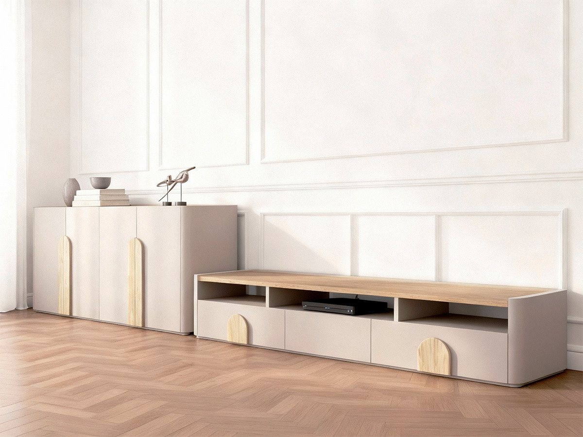 Ensemble ENYRA avec buffet 200 cm + meuble TV 2 tiroirs 200 cm beige — vue 5