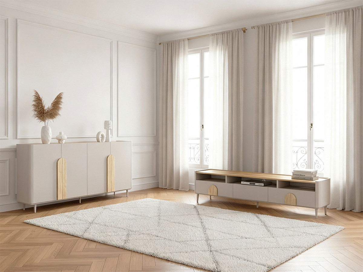 Ensemble ENYRA avec buffet 200 cm + meuble TV 2 tiroirs 200 cm pieds en bois massif