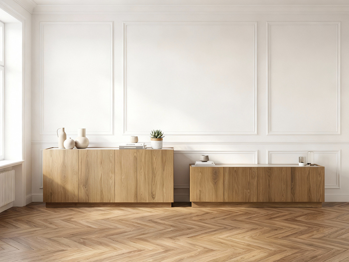 MARION set met dressoir 180 cm + tv-meubel 160 cm in eiken- en travertijnlook