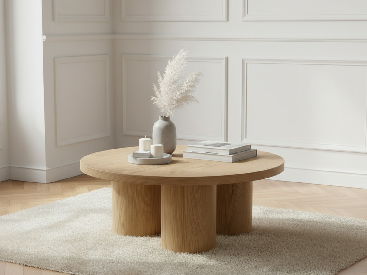 Table basse ronde D.100 cm AMANZA placage chêne massif — vue 4