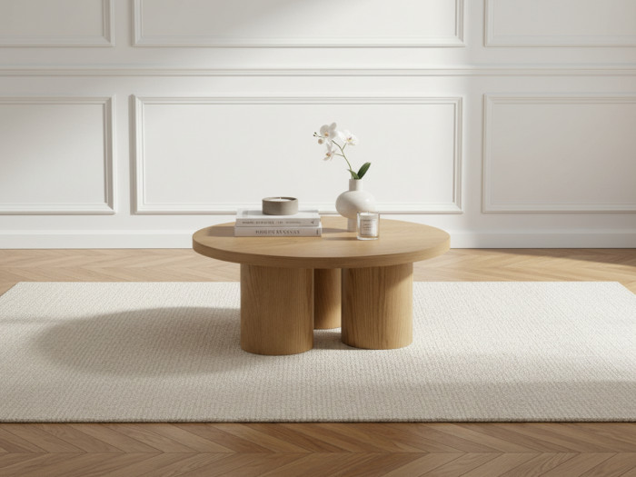 Table basse ronde D.100 cm AMANZA placage chêne