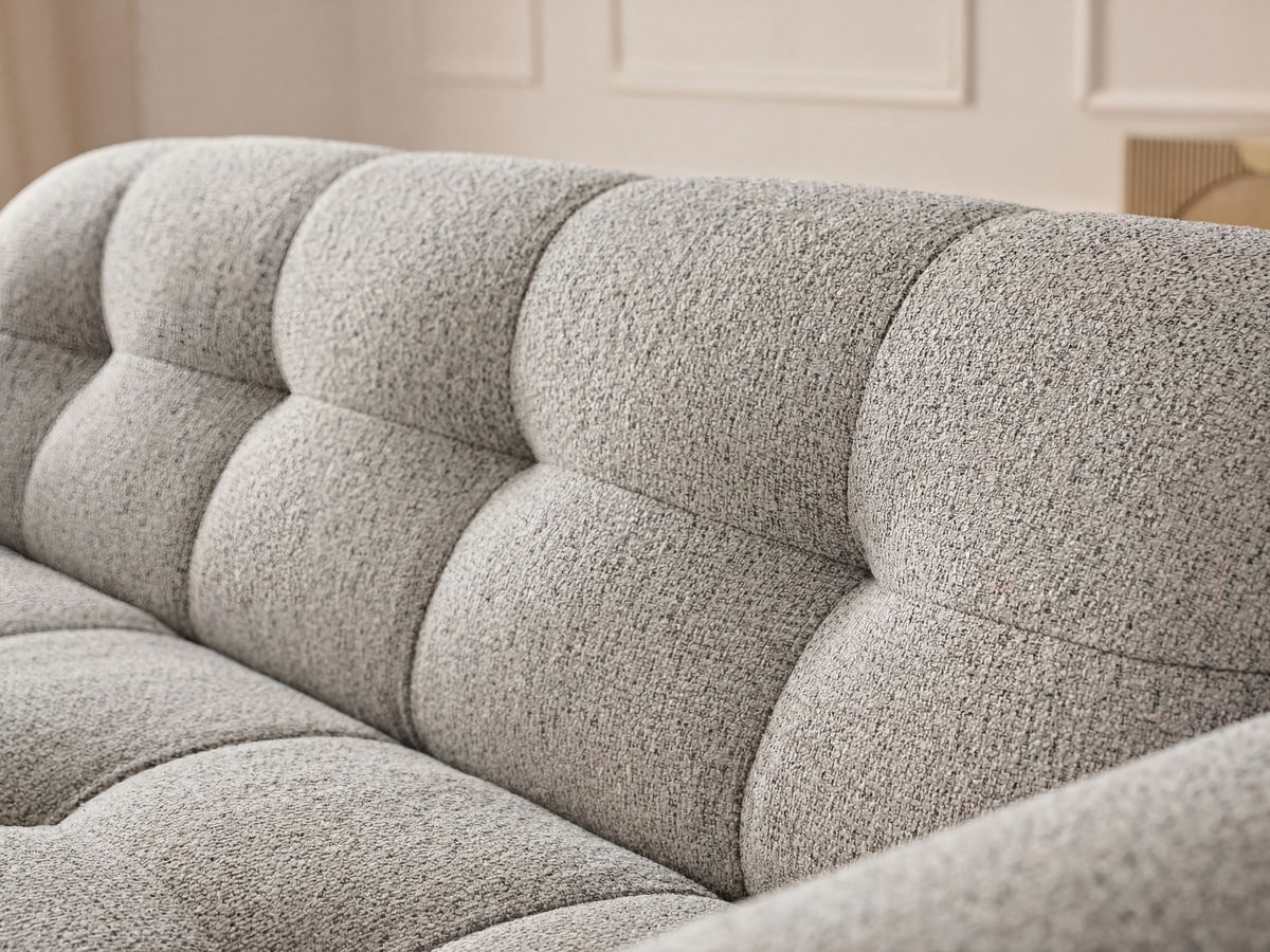 Canapé droit fixe 3 places LAURA tissu chiné avec grand pouf
