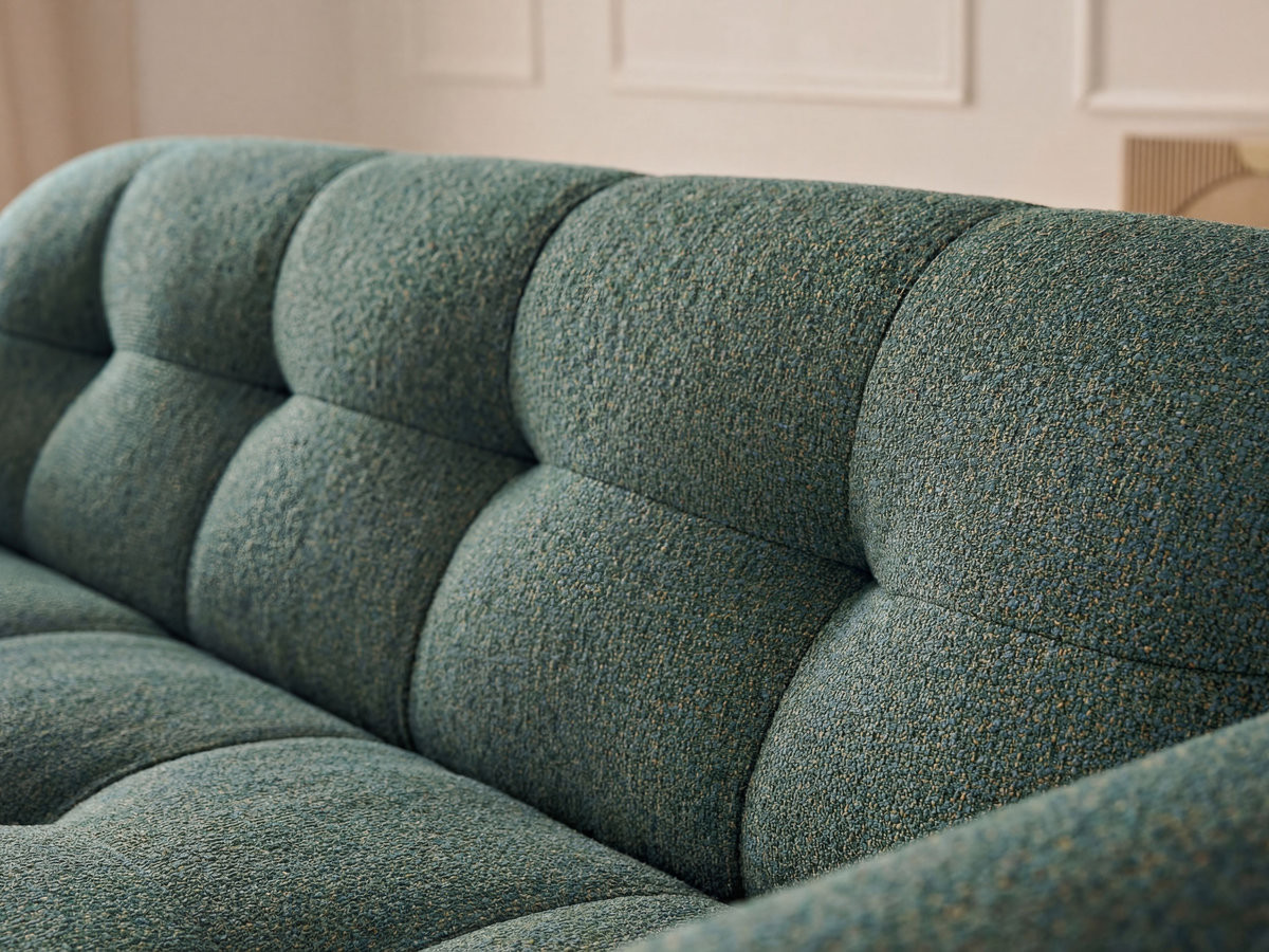 Canapé droit fixe 3 places LAURA tissu chiné avec grand pouf