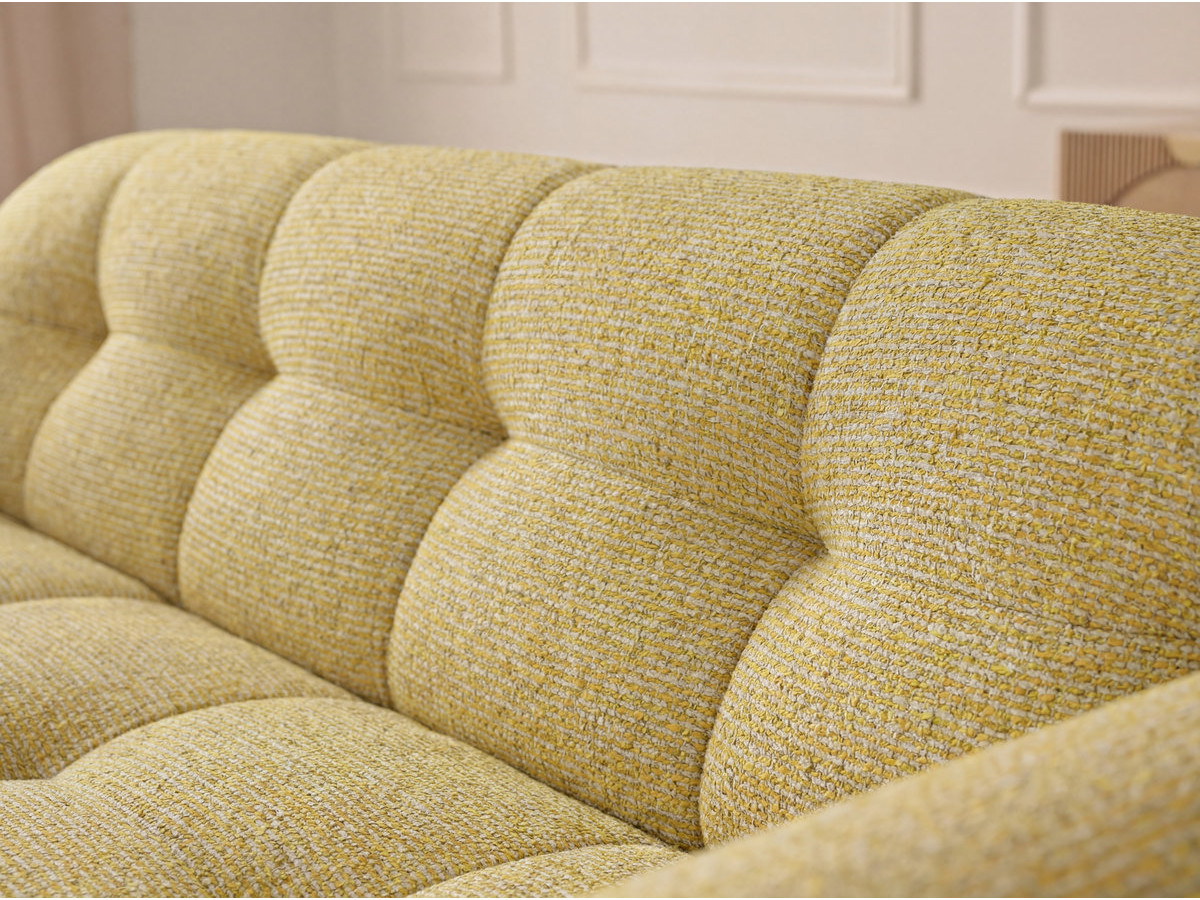 Canapé droit 3 places LAURA chiné avec grand pouf jaune — vue 6