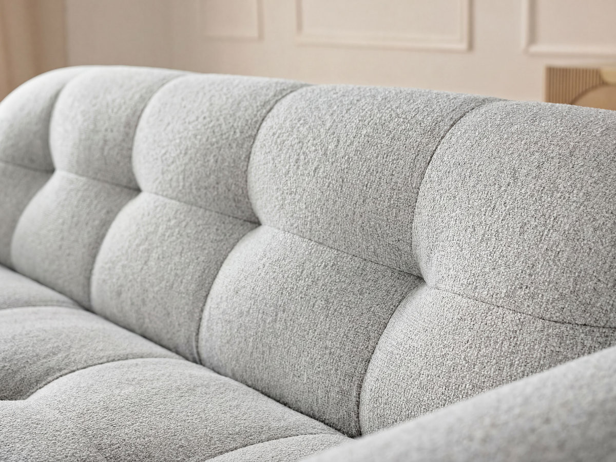 Canapé droit fixe 3 places LAURA tissu chiné avec grand pouf