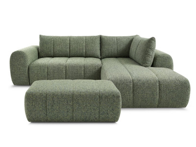 Canapé d'angle L fixe NESTY tissu chiné avec pouf
