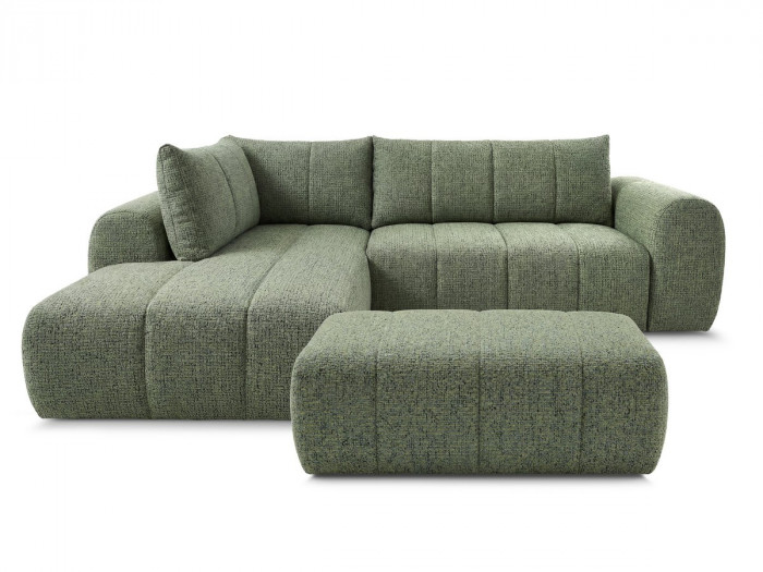 Canapé d'angle L fixe NESTY tissu chiné avec pouf