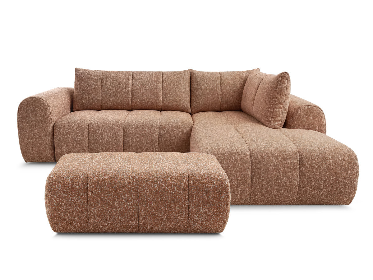 nesty vaste l-vormige hoekbank in gemêleerde stof met voetenbank gekleurd oranje