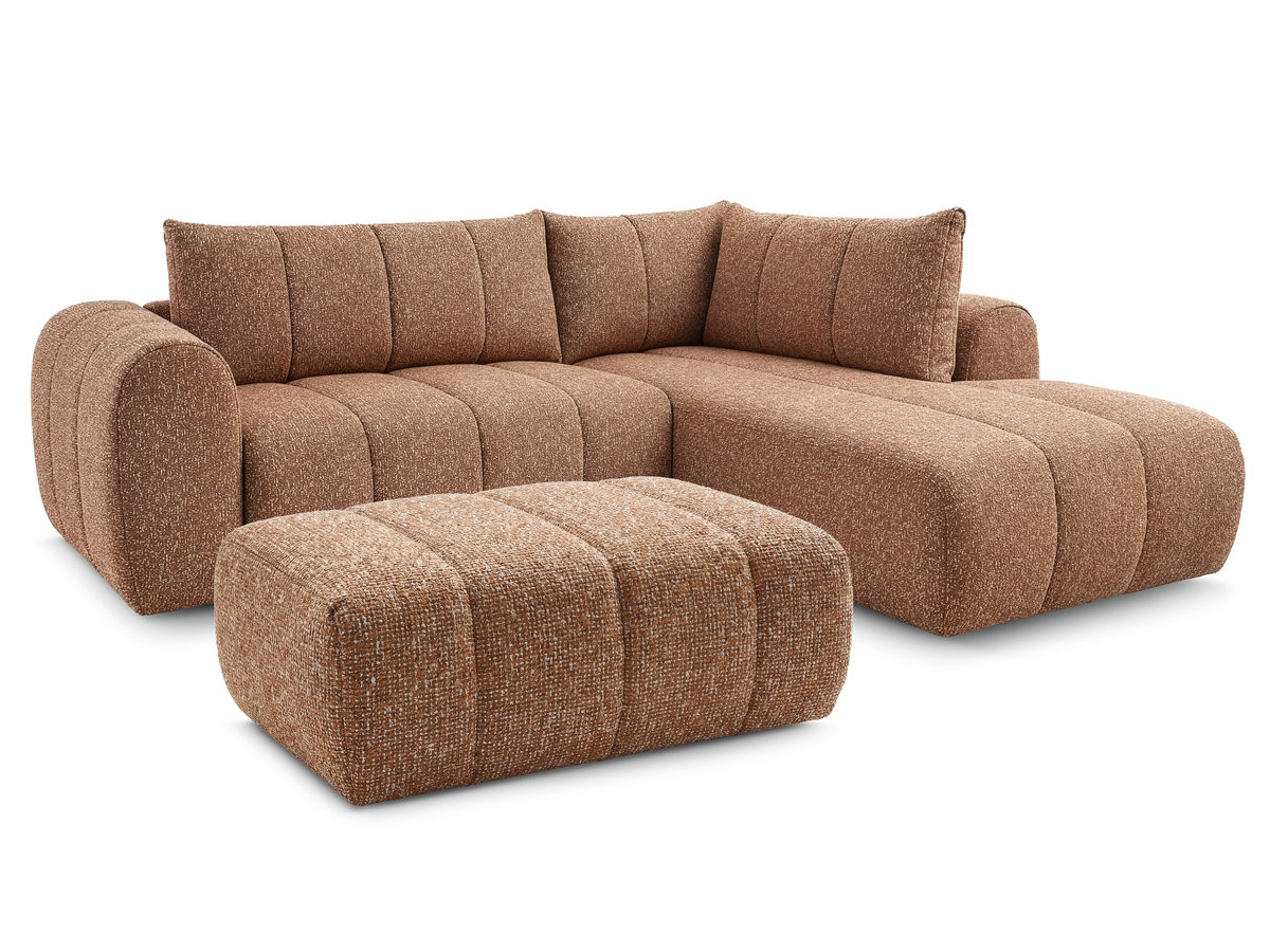 NESTY vaste L-vormige hoekbank in gemêleerde stof met voetenbank