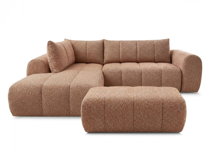 Canapé d'angle L fixe NESTY tissu chiné avec pouf