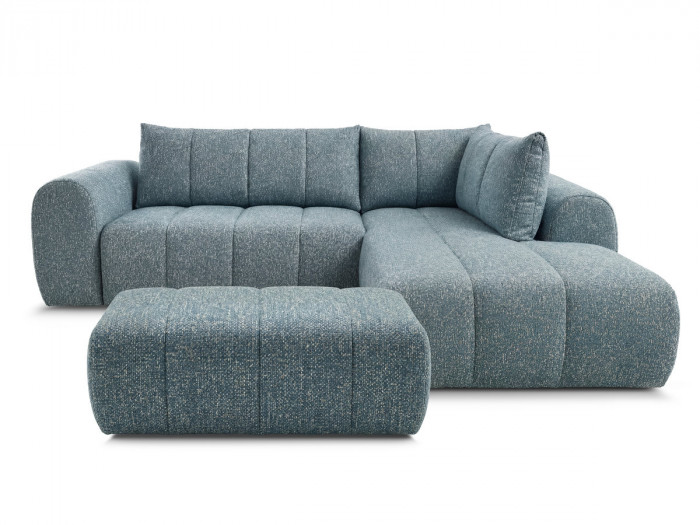 Canapé d'angle L fixe NESTY tissu chiné avec pouf