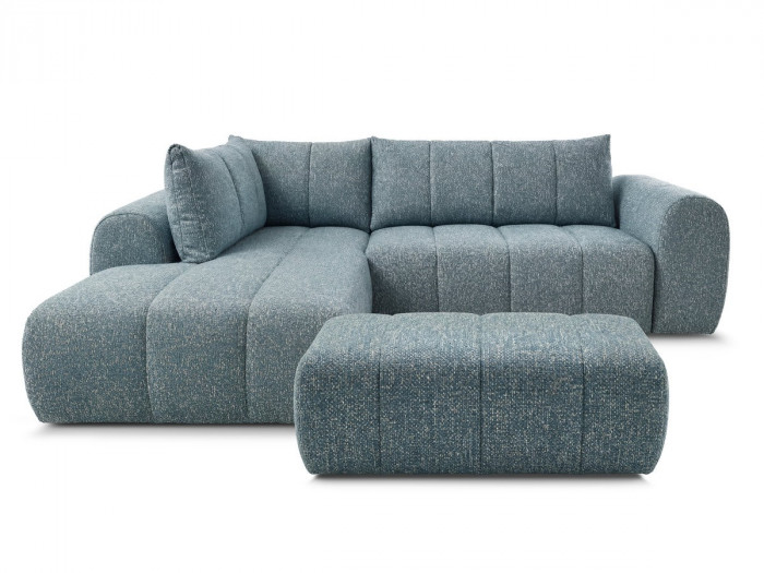 Canapé d'angle L fixe NESTY tissu chiné avec pouf