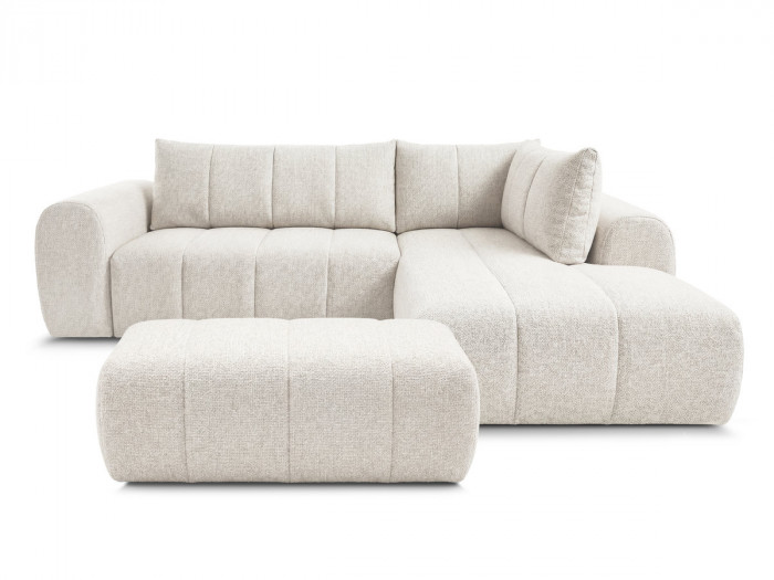 Canapé d'angle L fixe NESTY tissu chiné avec pouf